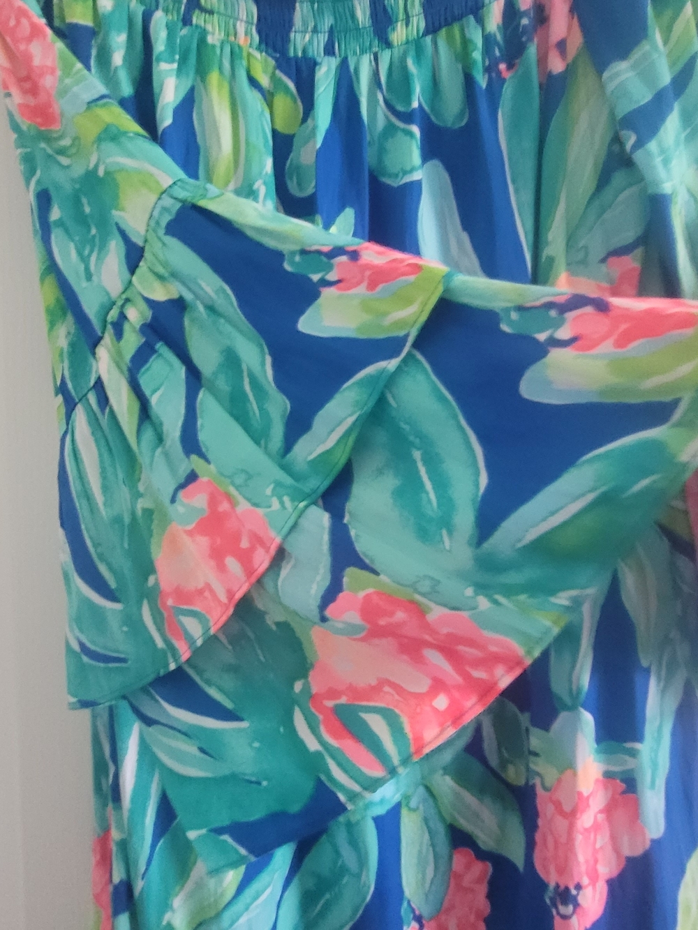 Lilly Pulitzer Teal and Pink Off The Shoulder Smocked Top - Picture 5 of 5